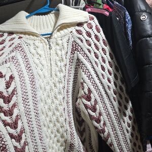 Women's Cream and Brown Cable Knit Sweater